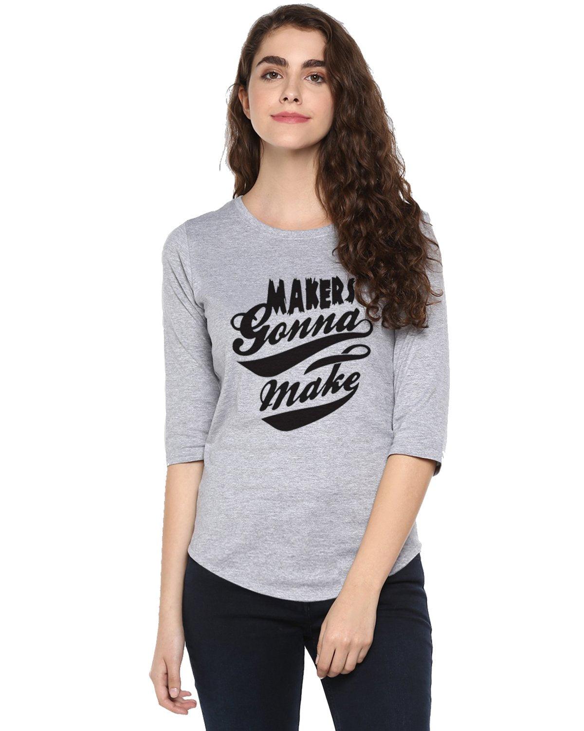 Womens 34U Maker Printed Grey Color Tshirts - Young Trendz