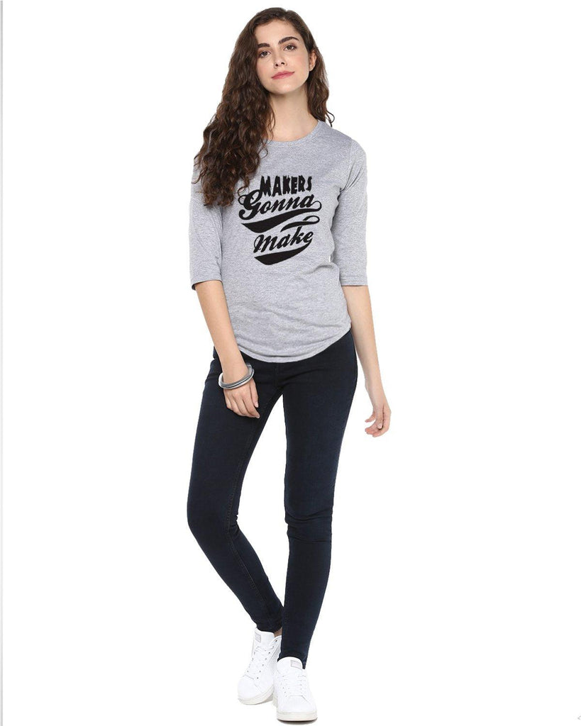 Womens 34U Maker Printed Grey Color Tshirts - Young Trendz