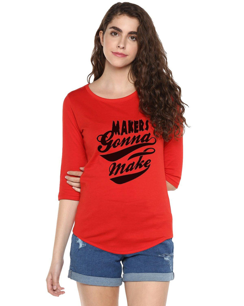 Womens 34U Maker Printed Red Color Tshirts - Young Trendz
