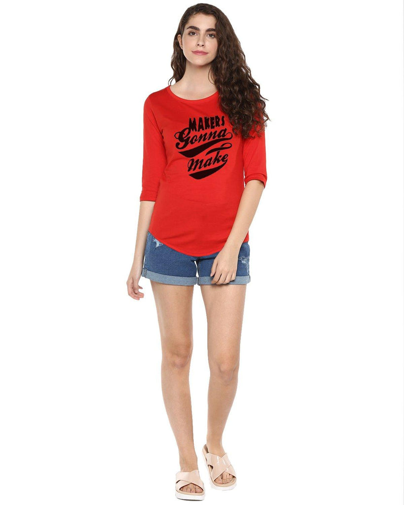 Womens 34U Maker Printed Red Color Tshirts - Young Trendz