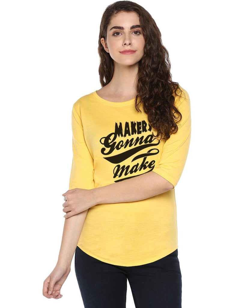 Womens 34U Maker Printed Yellow Color Tshirts - Young Trendz