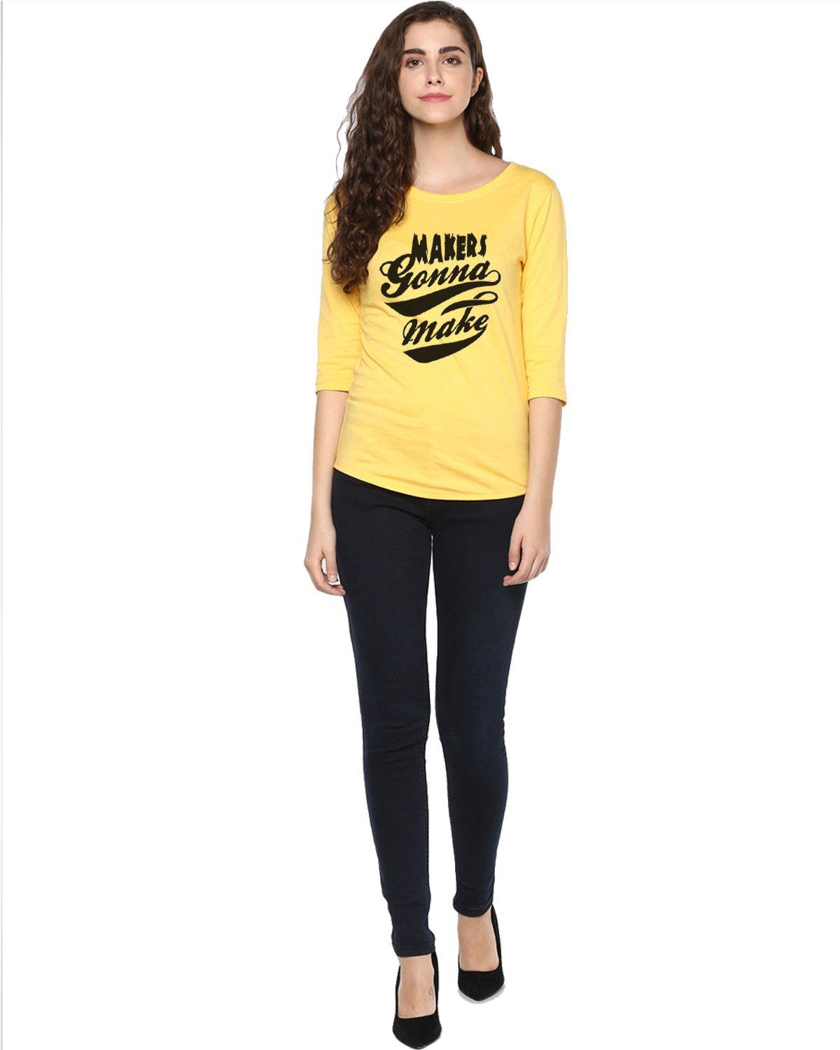 Womens 34U Maker Printed Yellow Color Tshirts - Young Trendz