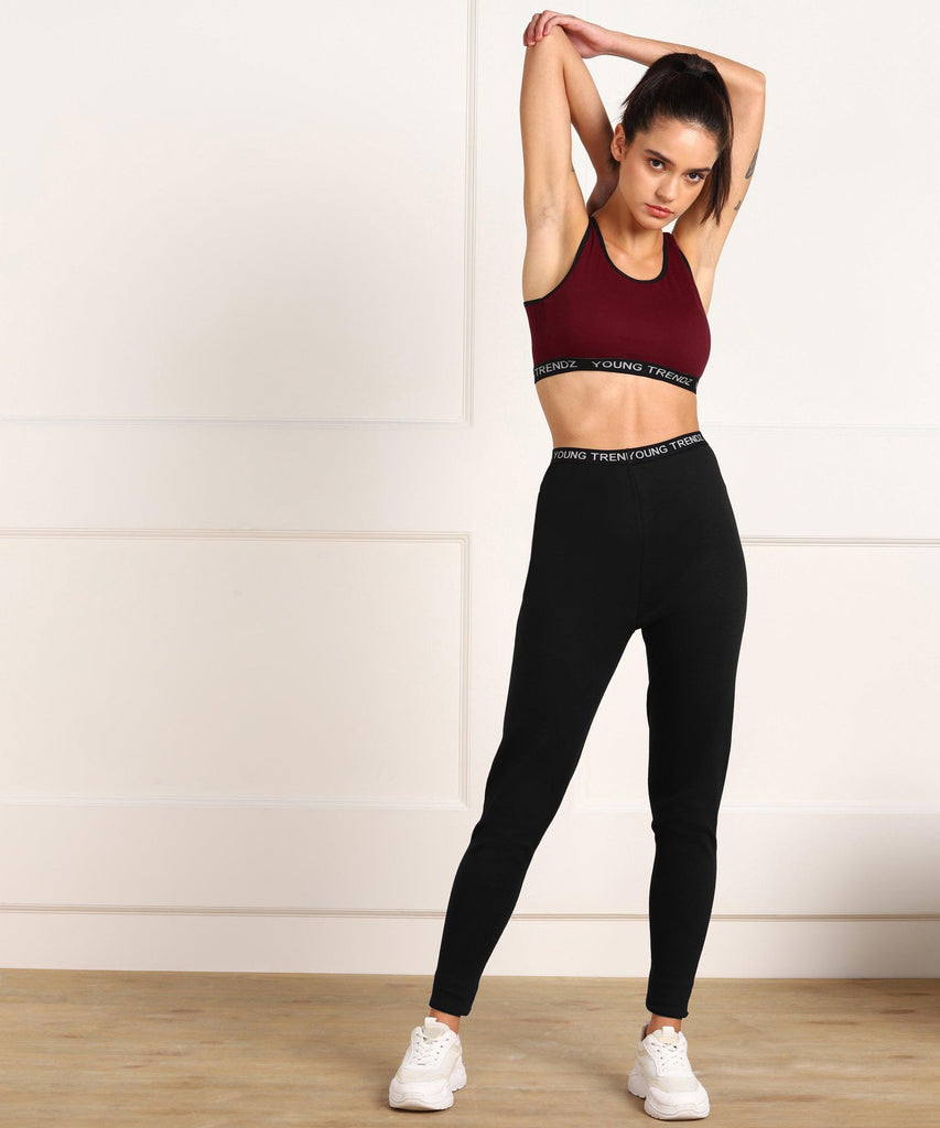 Young Trendz Womens Active Co-Ord Set (Maroon_Black) - Young Trendz