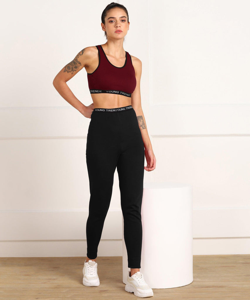 Young Trendz Womens Active Co-Ord Set (Maroon_Black) - Young Trendz