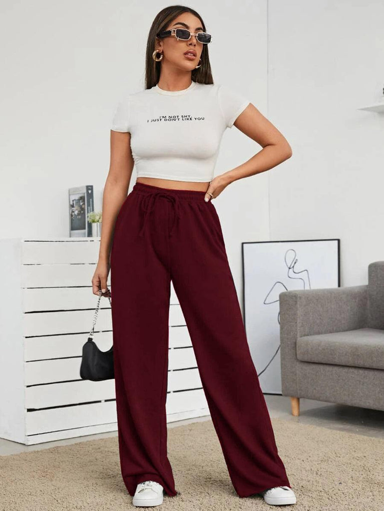 Womens Solid Loose Track Pants (Maroon) - Young Trendz