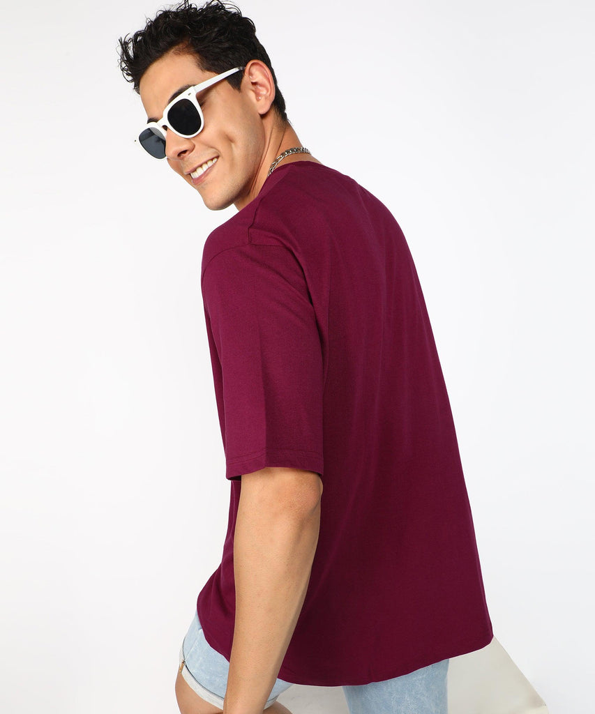 Solid Mens Oversize Tshirt Solid Men Round Neck Maroon T-Shirt - Young Trendz