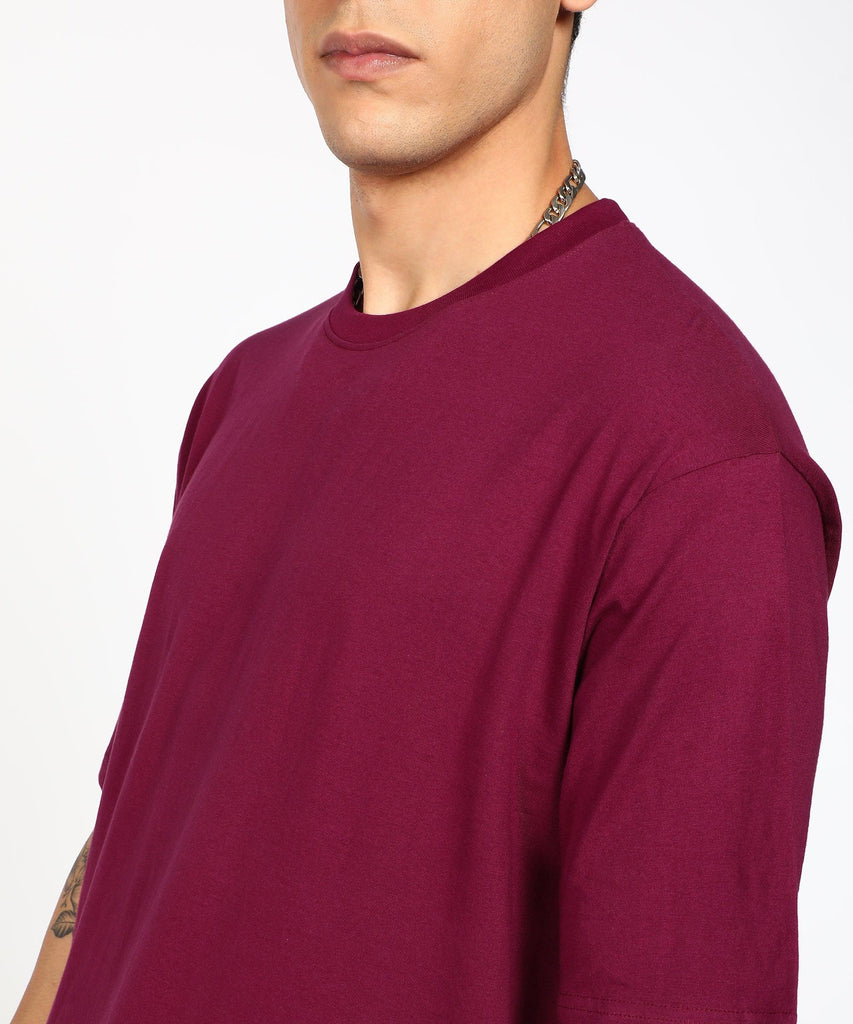 Solid Mens Oversize Tshirt Solid Men Round Neck Maroon T-Shirt - Young Trendz