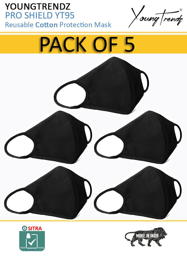 Young trendz Anti-Pollution -Virus Saftey -Bike Rider -Cotton Mask (Pack of 5) (Black, Free Size, Pack of 5) - Young Trendz