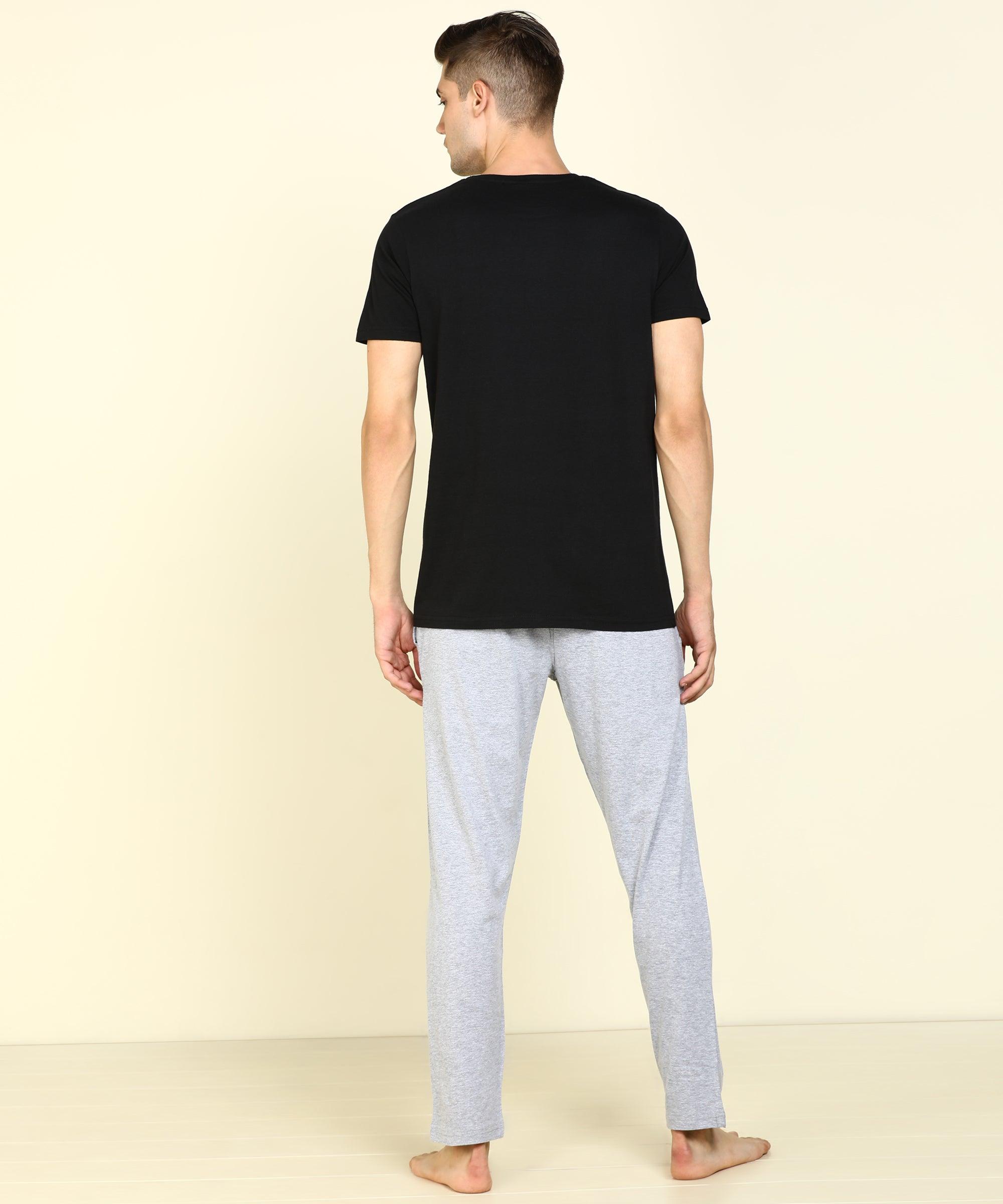 Mens Tee & Pyjama - Black & Gray Co-ord Set - Young Trendz