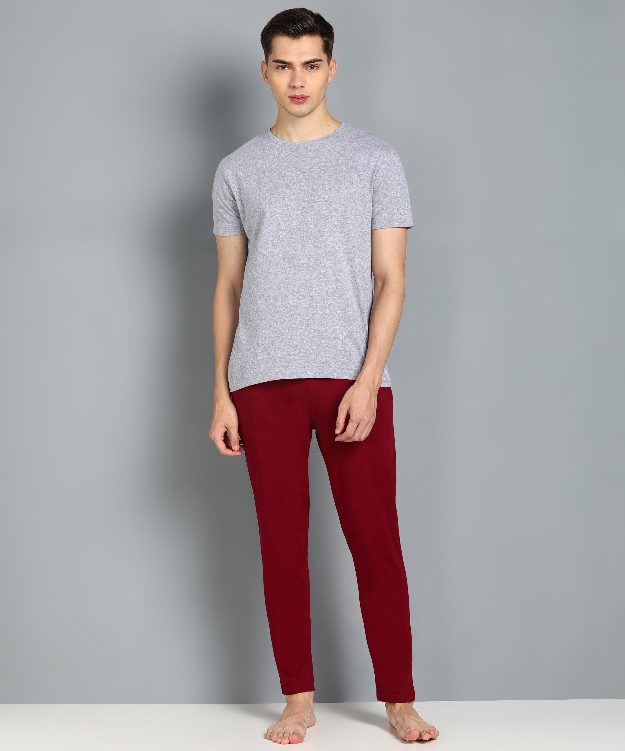 Mens Tee & Pyjama - Gray&Maroon Co-ord Set - Young Trendz