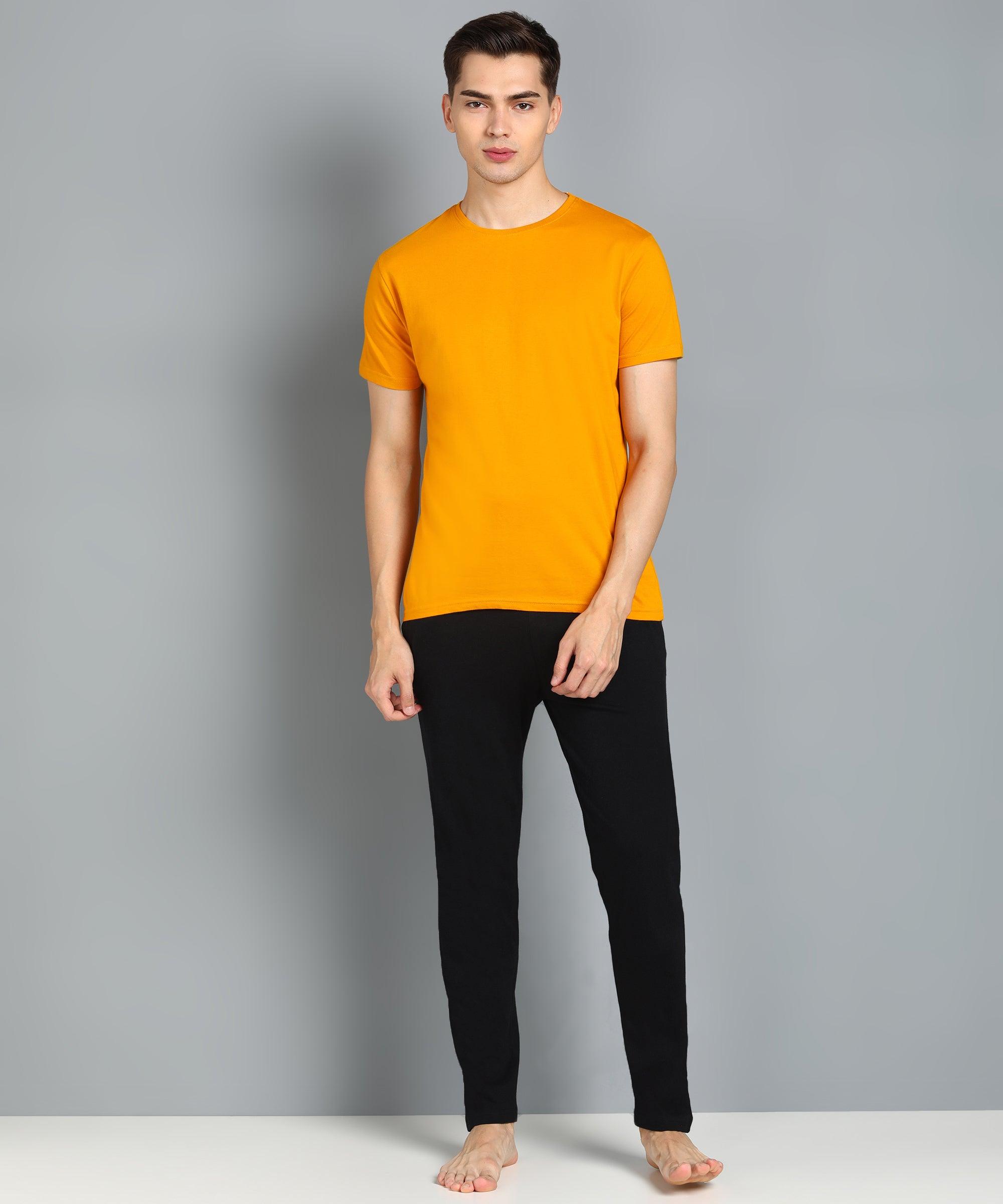 Mens Top&Pyjama Co-ord Set Mustard&Black - Young Trendz