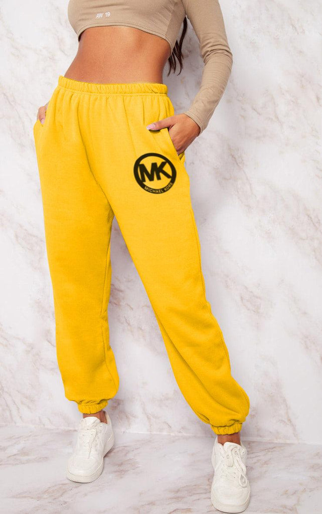Women's Pocket Printed(MK) Jogger Sweatpants (Sunflower Yellow) - Young Trendz
