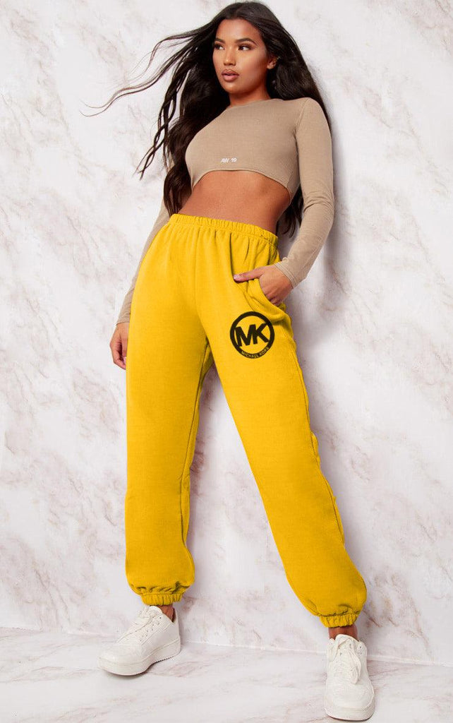 Women's Pocket Printed(MK) Jogger Sweatpants (Sunflower Yellow) - Young Trendz