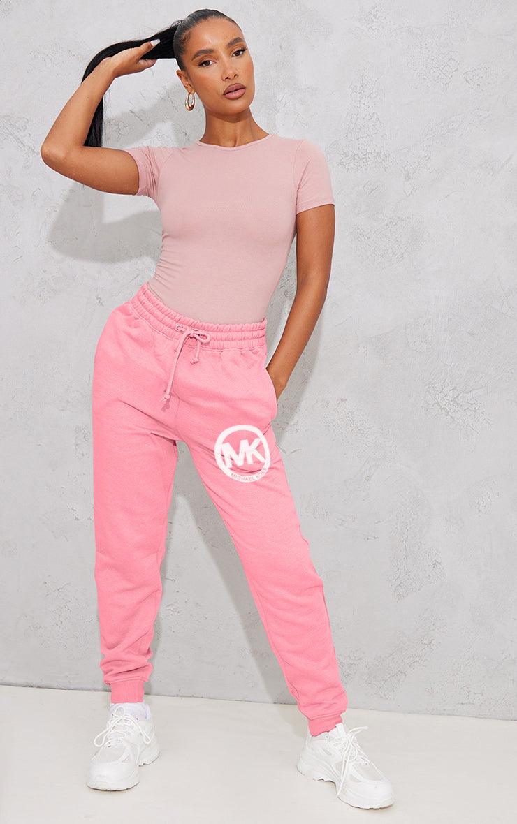 Women's Pocket Printed(MK) Jogger Sweatpants (Baby Pink) - Young Trendz