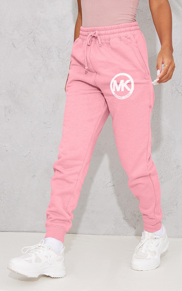 Women's Pocket Printed(MK) Jogger Sweatpants (Baby Pink) - Young Trendz