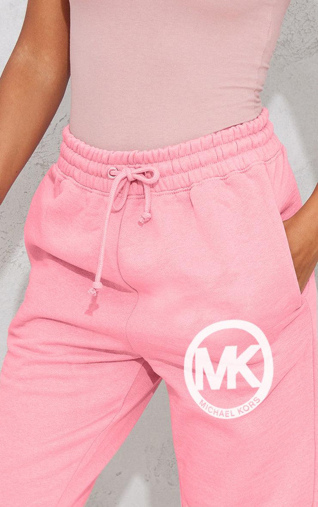 Women's Pocket Printed(MK) Jogger Sweatpants (Baby Pink) - Young Trendz
