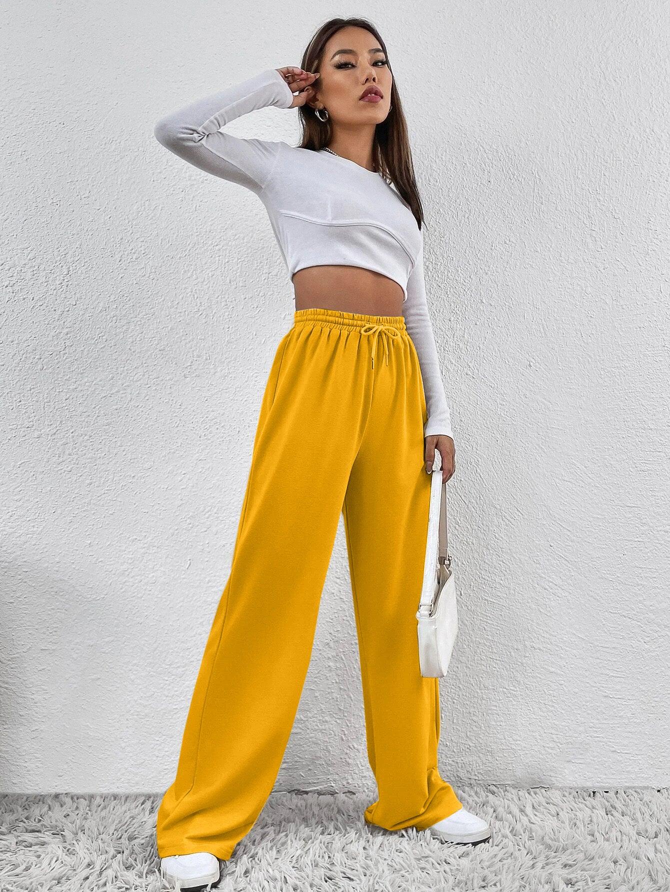 Womens Solid Loose Track Pants (Mustard) - Young Trendz