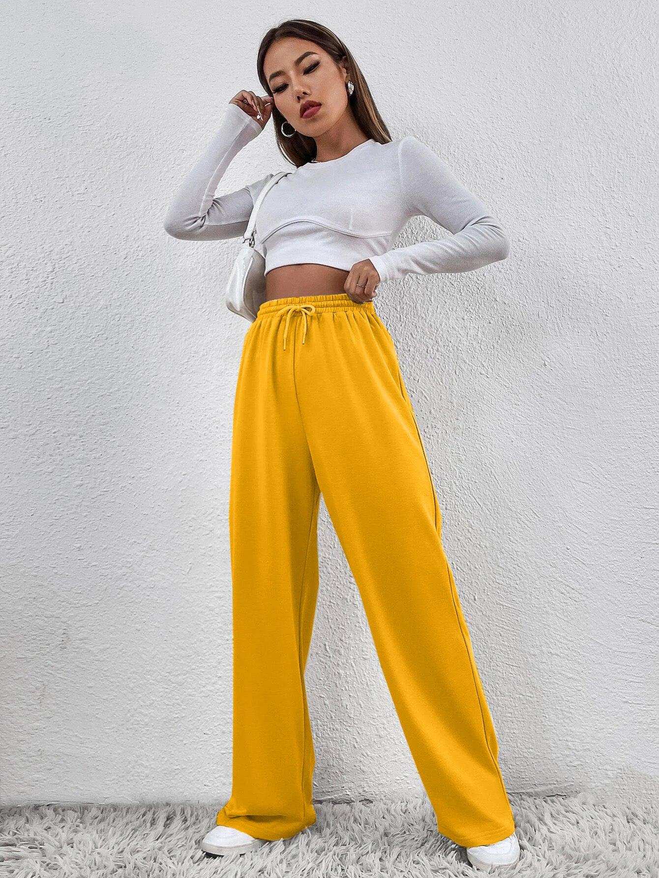 Womens Solid Loose Track Pants (Mustard) - Young Trendz