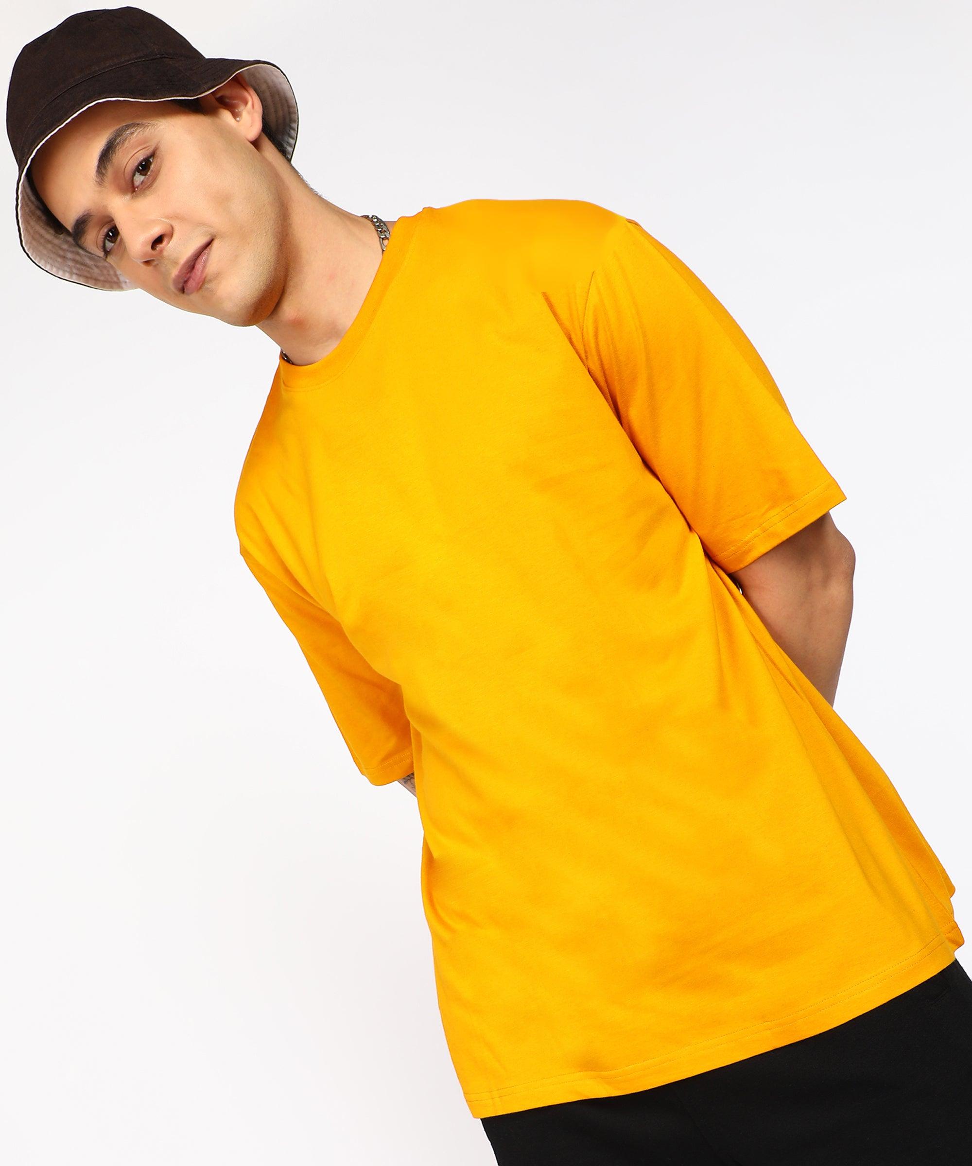 Solid Mens Oversize Tshirt Solid Men Round Neck Mustard T-Shirt - Young Trendz