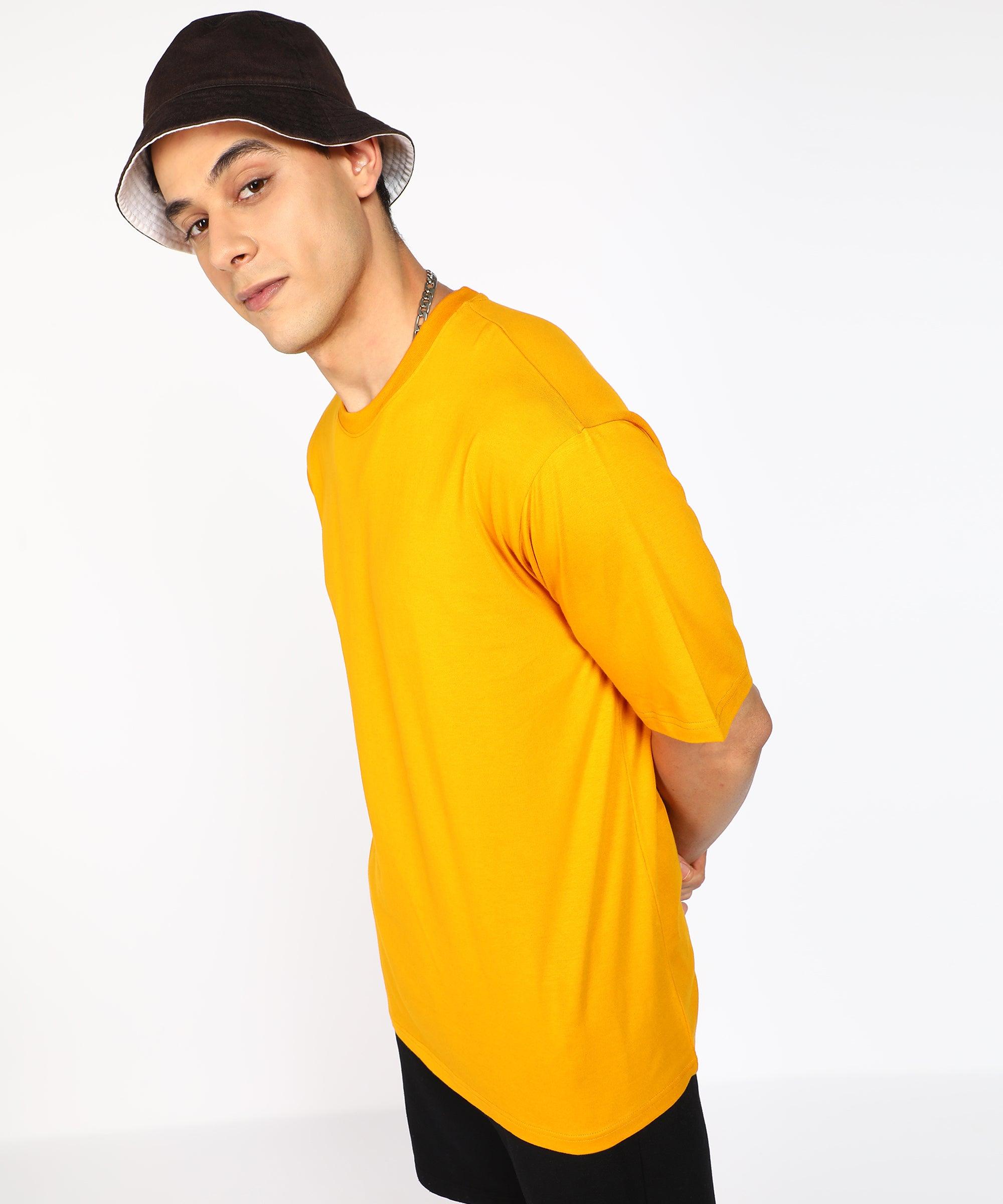 Solid Mens Oversize Tshirt Solid Men Round Neck Mustard T-Shirt - Young Trendz