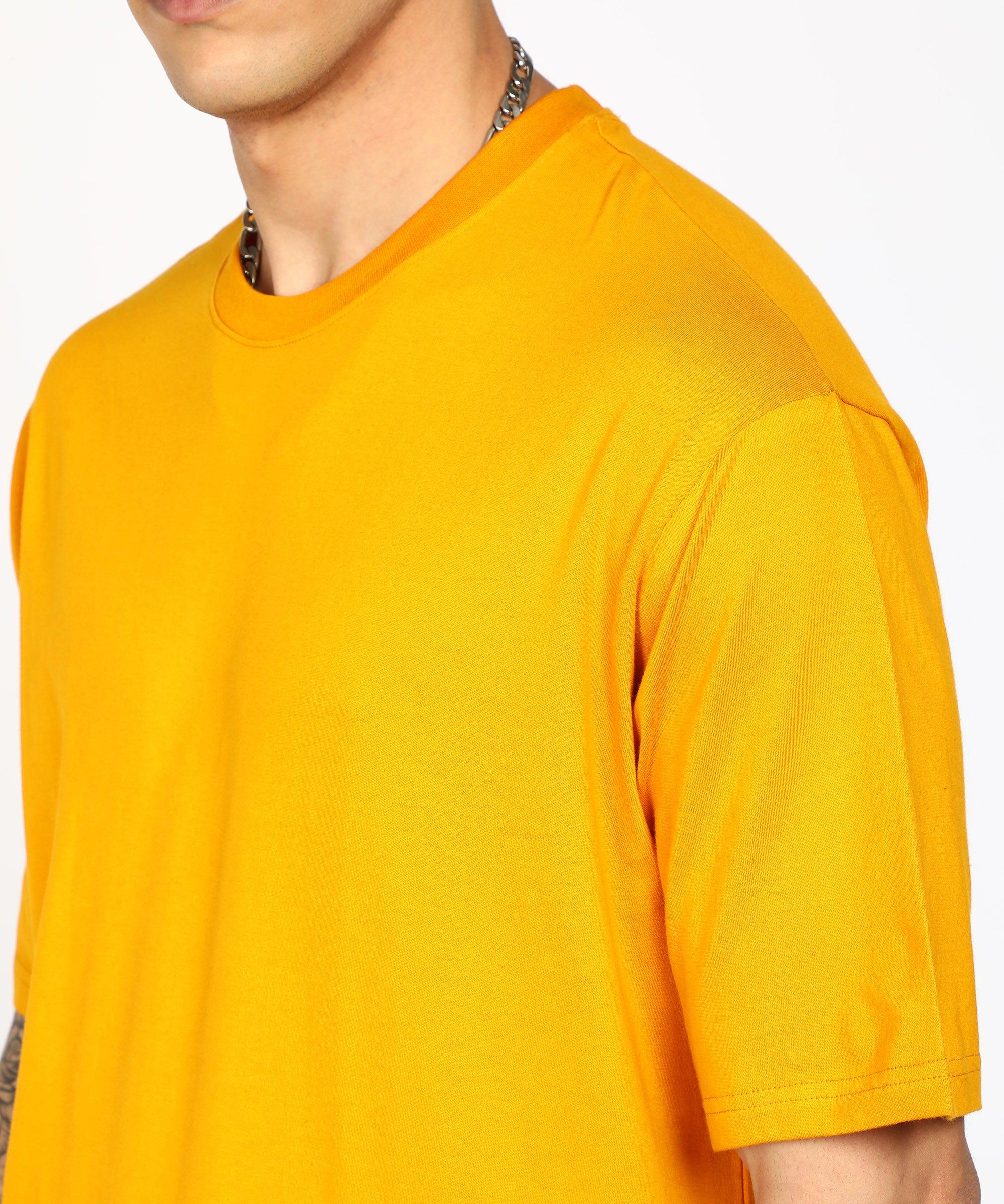 Solid Mens Oversize Tshirt Solid Men Round Neck Mustard T-Shirt - Young Trendz