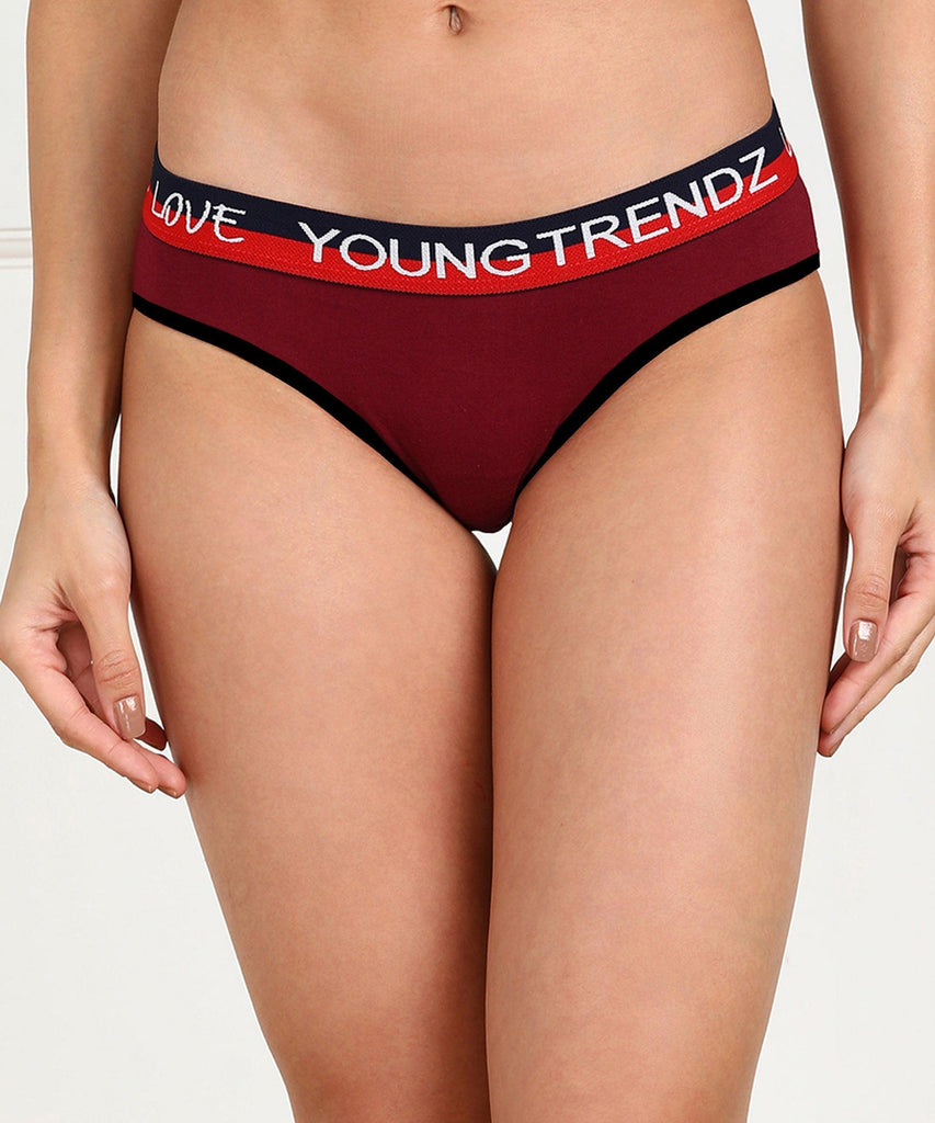 Young Trendz Women Love Elastic Hipster Maroon colour Panty - Organic Cotton - Young Trendz