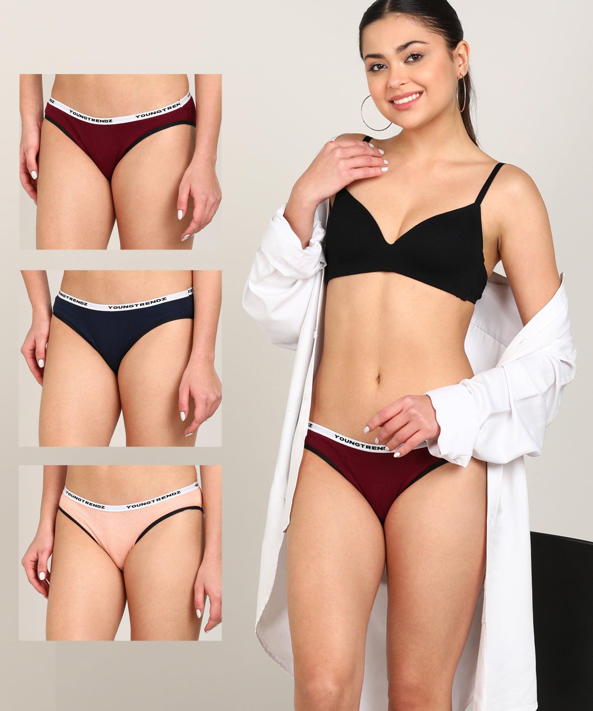 Women Branded Elastic Hipster Pack Of 3 - Briefs - Young Trendz