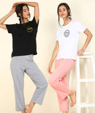 Women Printed T-shirt & Pyjama Set Pure Soft Cotton - Combo Set - Young Trendz