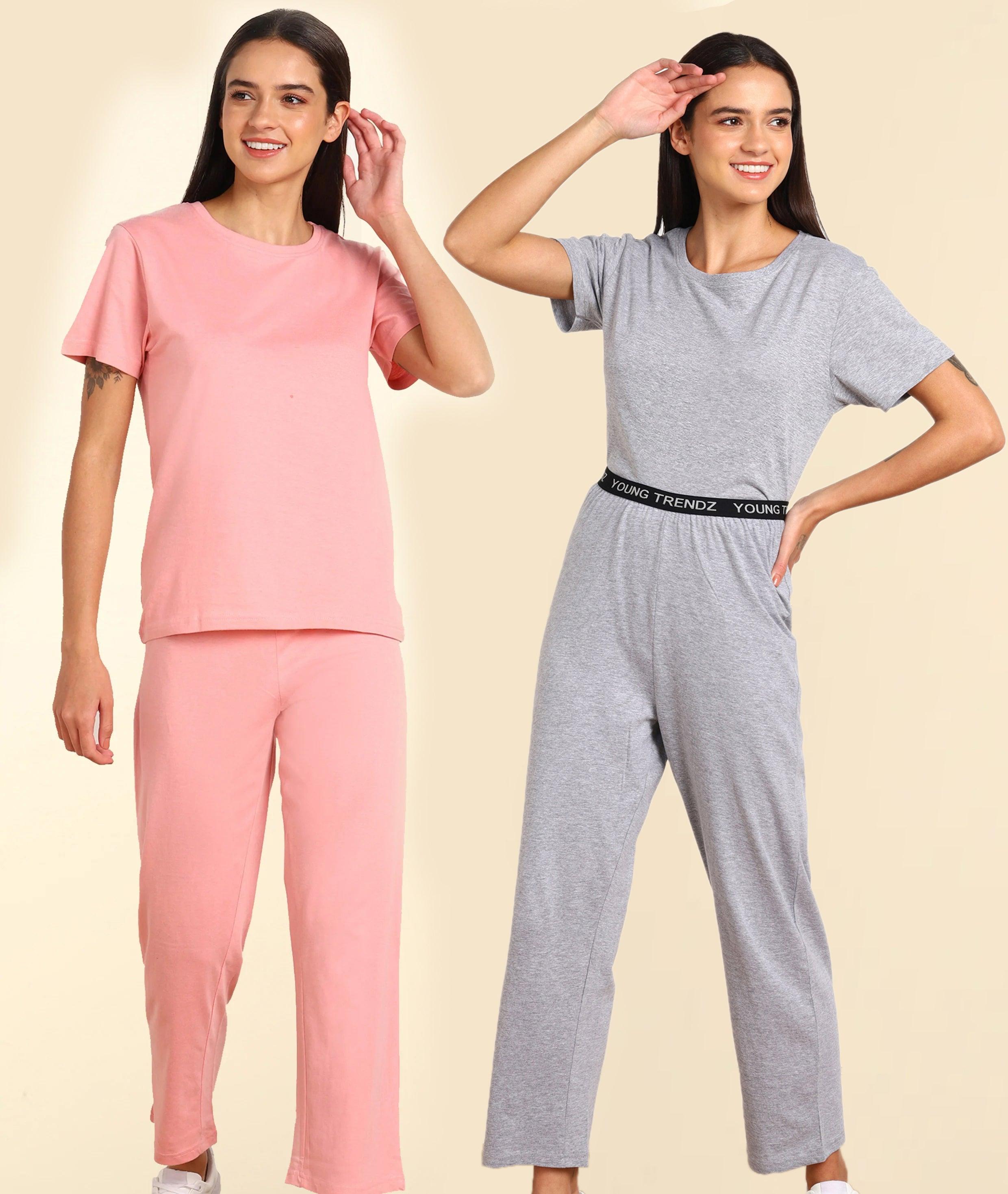 Women T-shirt & Pyjama Set Pure Soft Cotton - Combo Set - Young Trendz