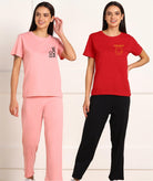 Women Printed T-shirt & Pyjama Set Pure Soft Cotton - Combo Set - Young Trendz