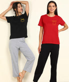 Women Printed T-shirt & Pyjama Set Pure Soft Cotton - Combo Set - Young Trendz