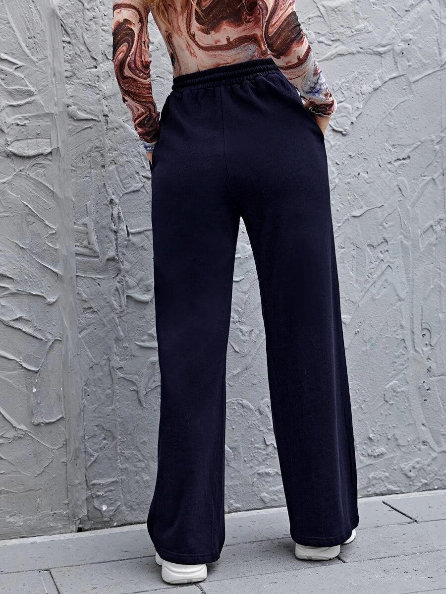 Womens Solid Loose Track Pants (Navy) - Young Trendz