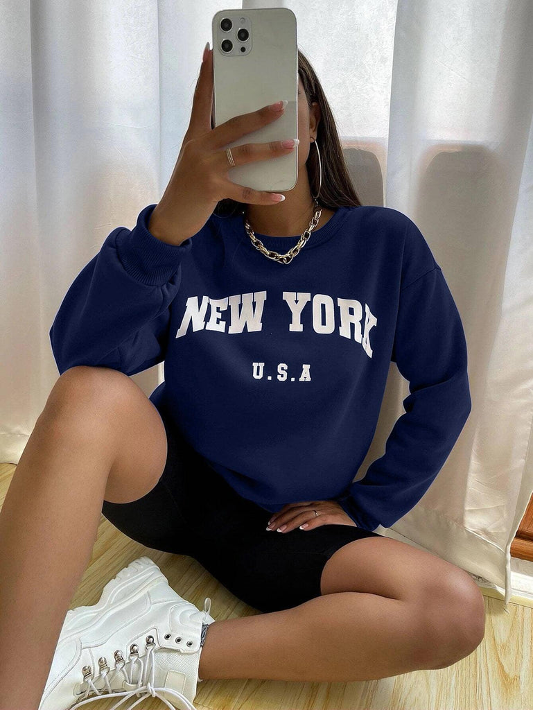 Women's Oversized Sweatshirt Navy - Young Trendz