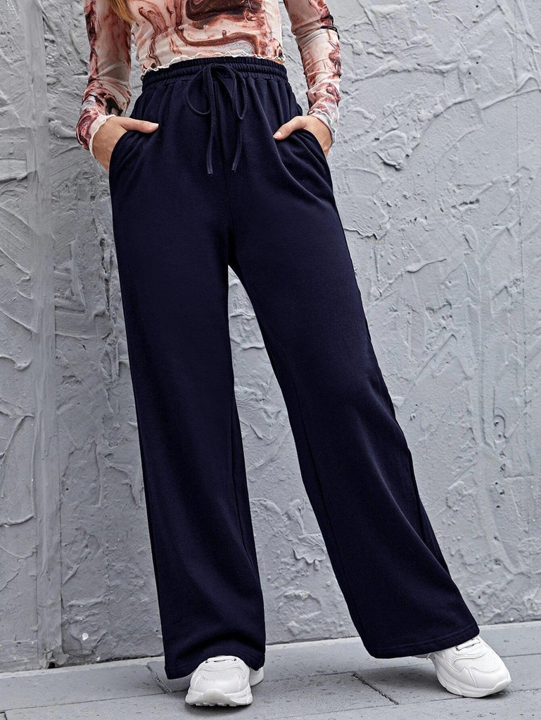 Womens Solid Loose Track Pants (Navy) - Young Trendz
