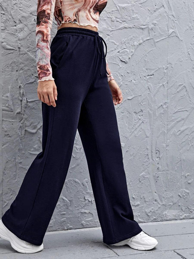 Womens Solid Loose Track Pants (Navy) - Young Trendz