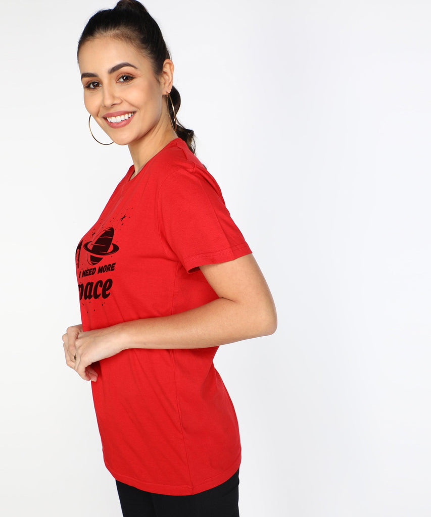 Womens Over Size Half Sleeve Printed T.shirts (Red) - Young Trendz