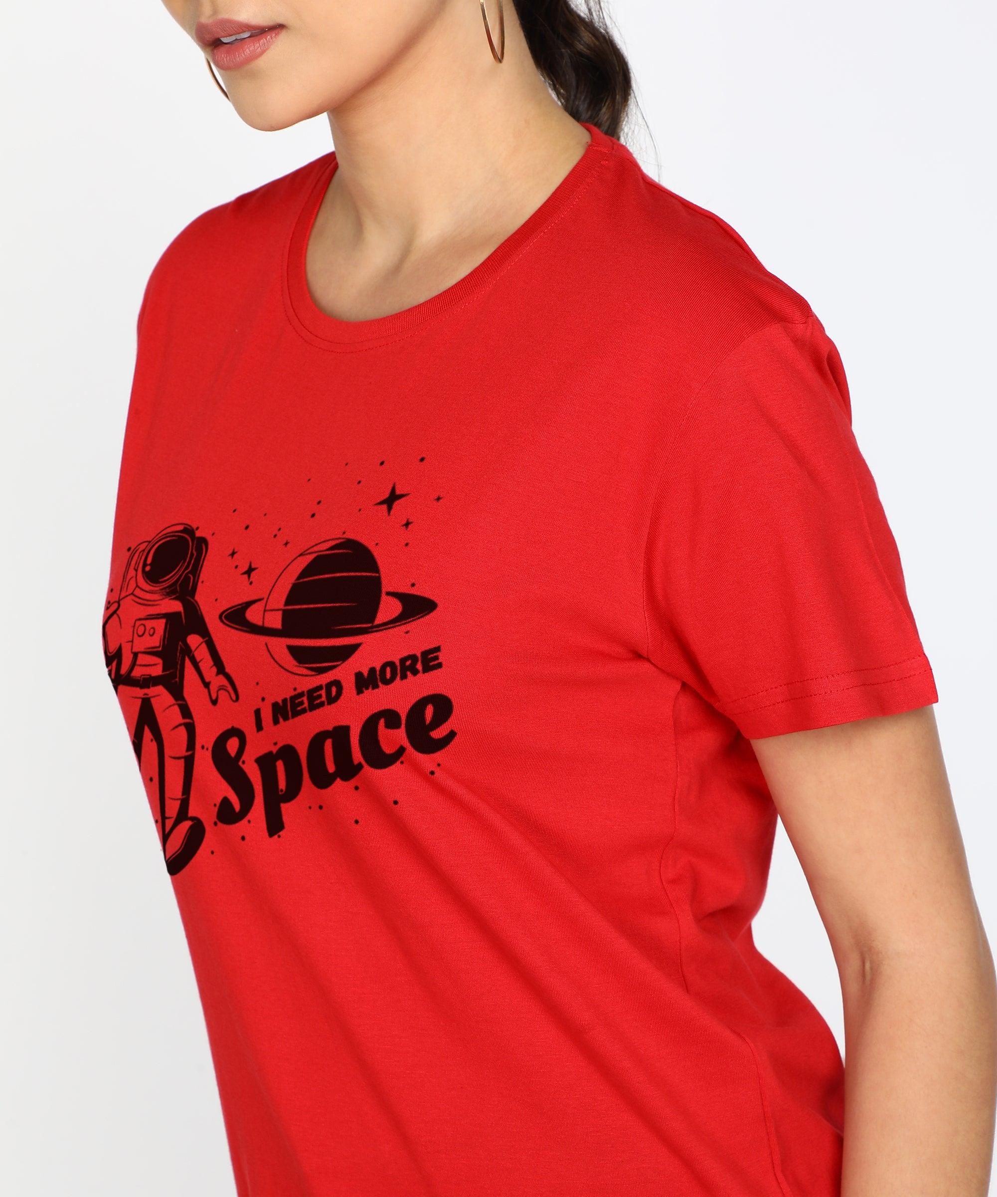 Womens Over Size Half Sleeve Printed T.shirts (Red) - Young Trendz