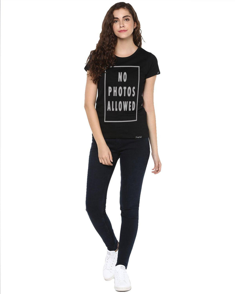 Womens Half Sleeve Nophoto Printed Black Color Tshirts - Young Trendz