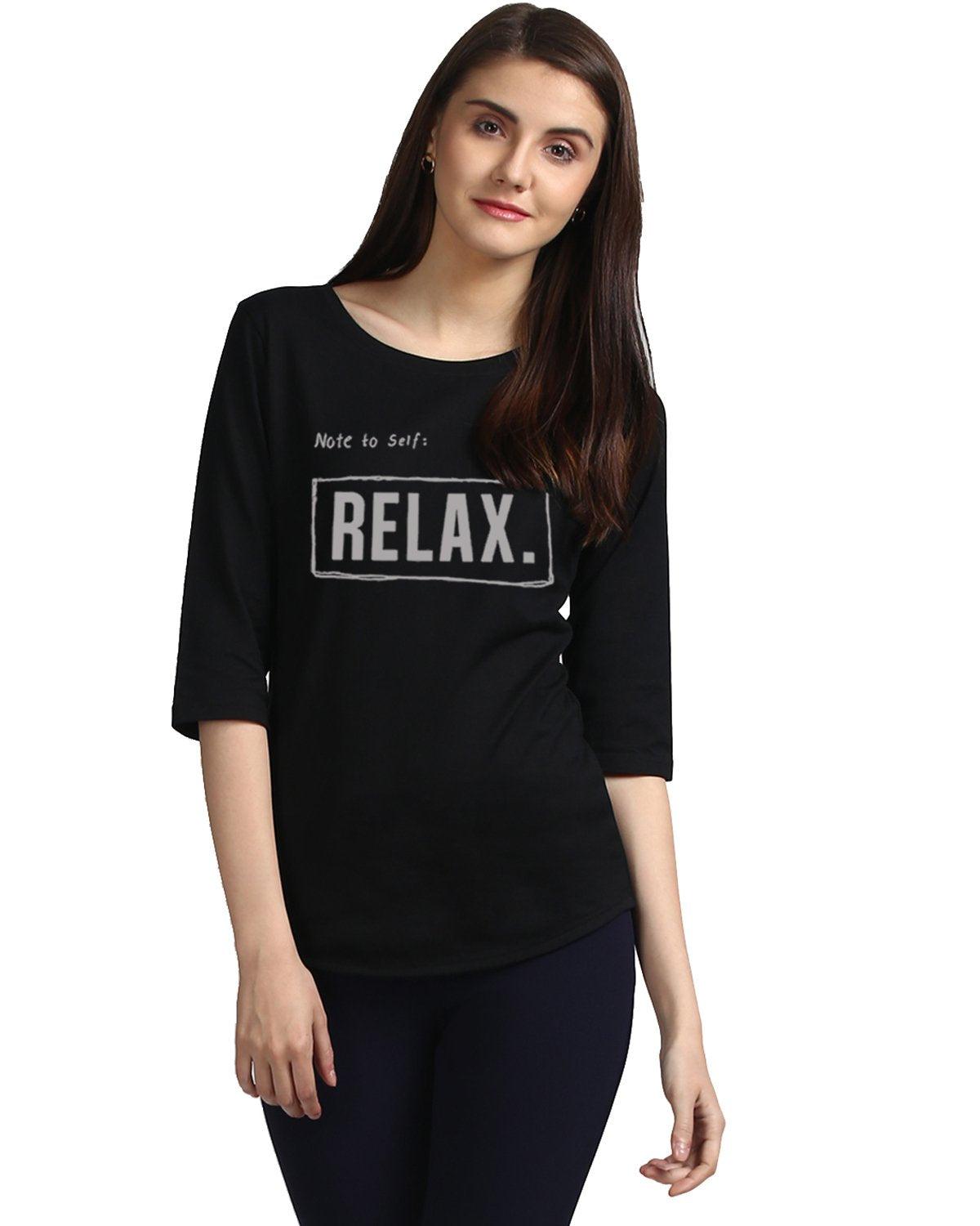 Womens 34U Noterelax Printed Black Color Tshirts - Young Trendz