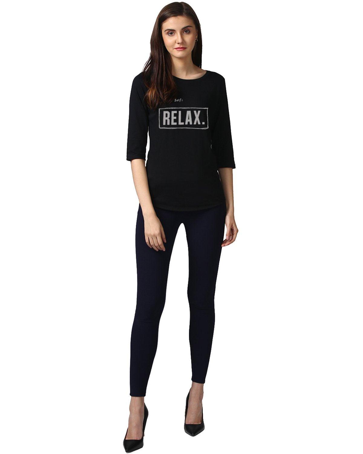 Womens 34U Noterelax Printed Black Color Tshirts - Young Trendz