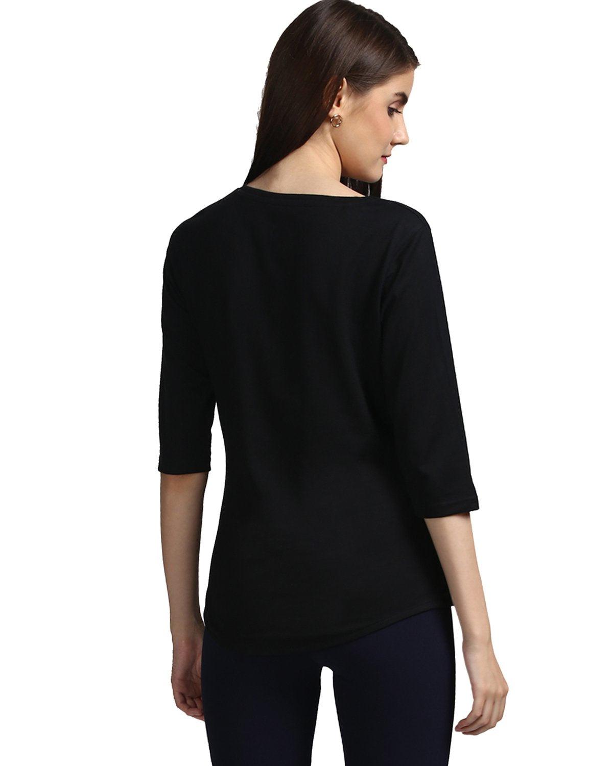 Womens 34U Noterelax Printed Black Color Tshirts - Young Trendz