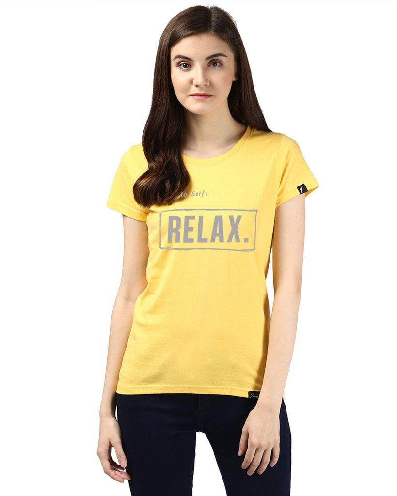 Womens Half Sleeve Noterelax Printed Yellow Color Tshirts - Young Trendz