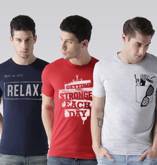 Young Trendz Mens Combo Relax Navy Color Strong Red Color and French Grey Color Half Sleeve Printed T-Shirts - Young Trendz