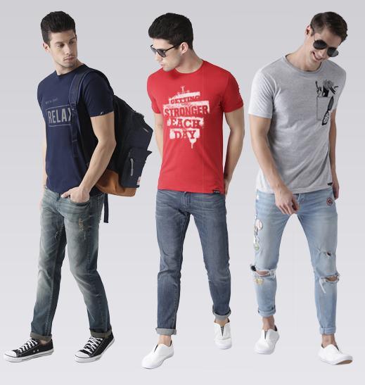 Young Trendz Mens Combo Relax Navy Color Strong Red Color and French Grey Color Half Sleeve Printed T-Shirts - Young Trendz