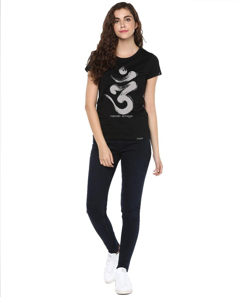 Womens Half Sleeve Omm Printed Black Color Tshirts - Young Trendz
