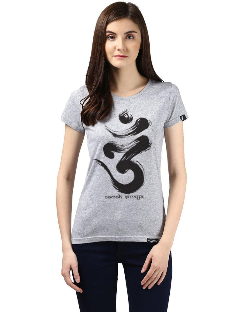 Womens Half Sleeve Omm Printed Grey Color Tshirts - Young Trendz