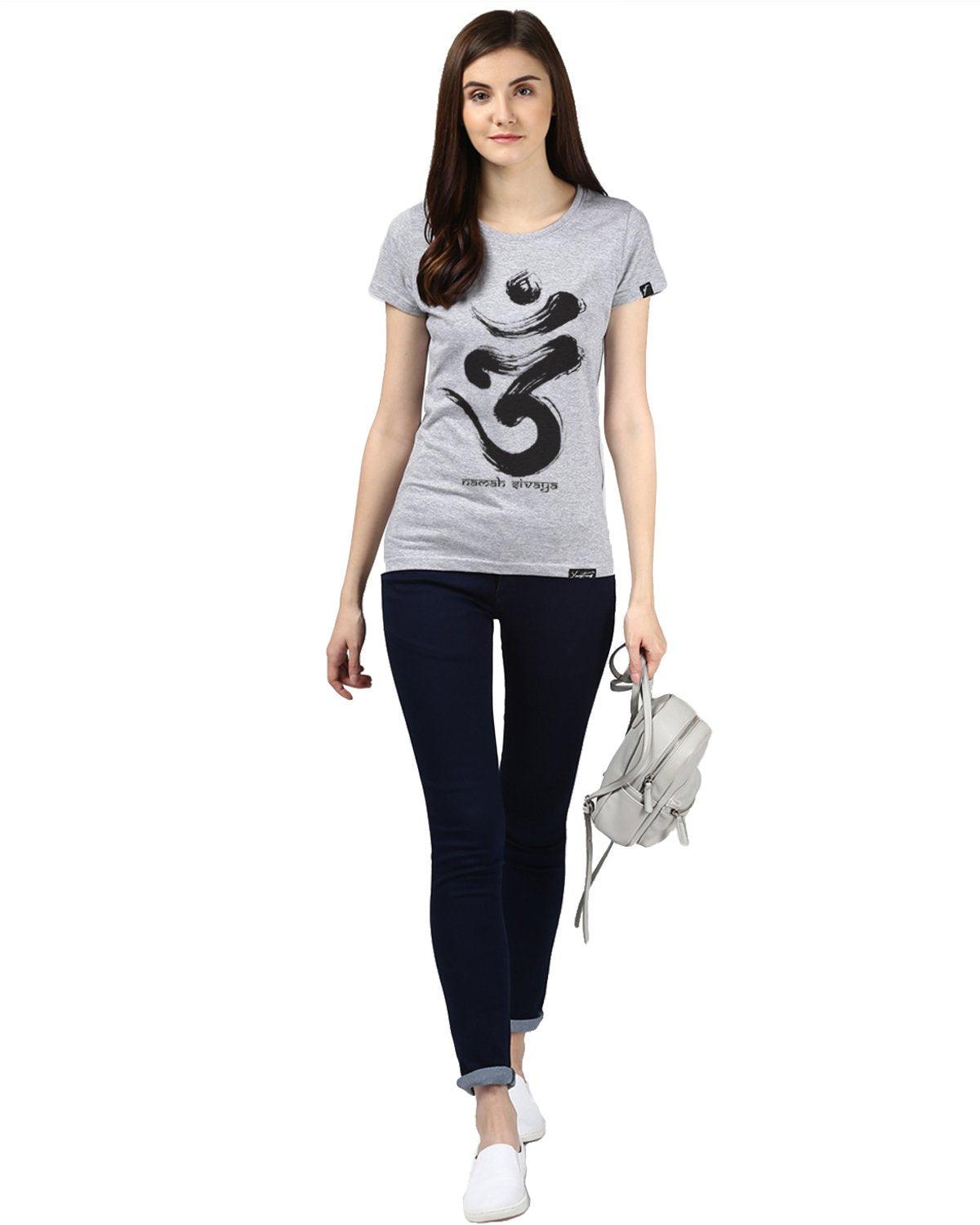 Womens Half Sleeve Omm Printed Grey Color Tshirts - Young Trendz