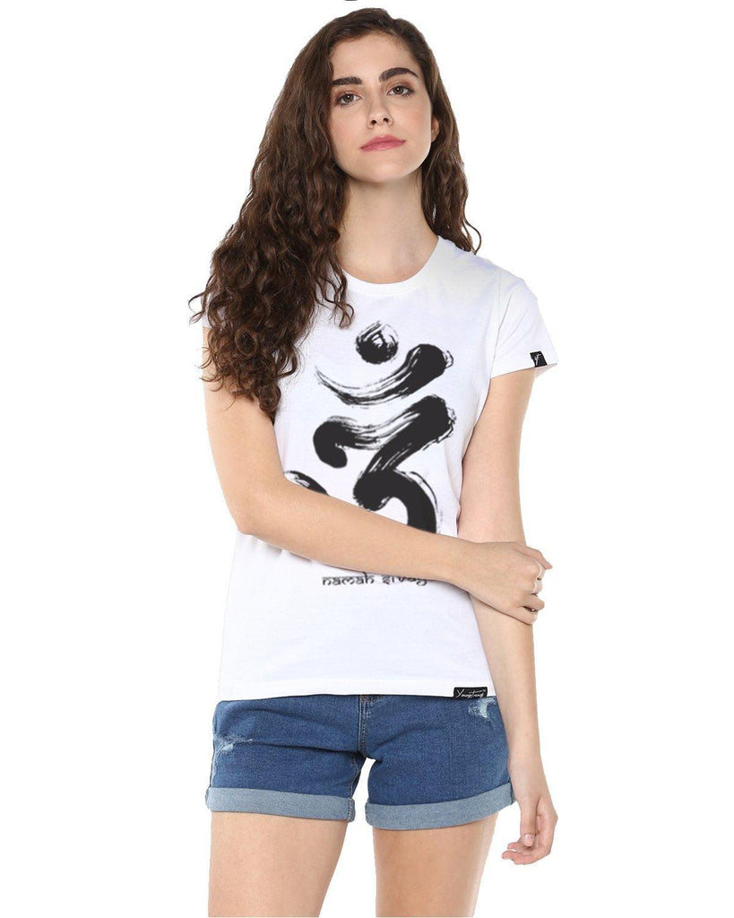Womens Half Sleeve Omm Printed White Color Tshirts - Young Trendz