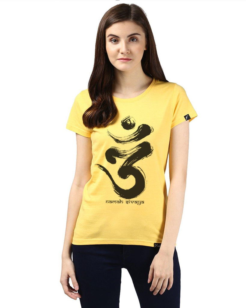 Womens Half Sleeve Omm Printed Yellow Color Tshirts - Young Trendz