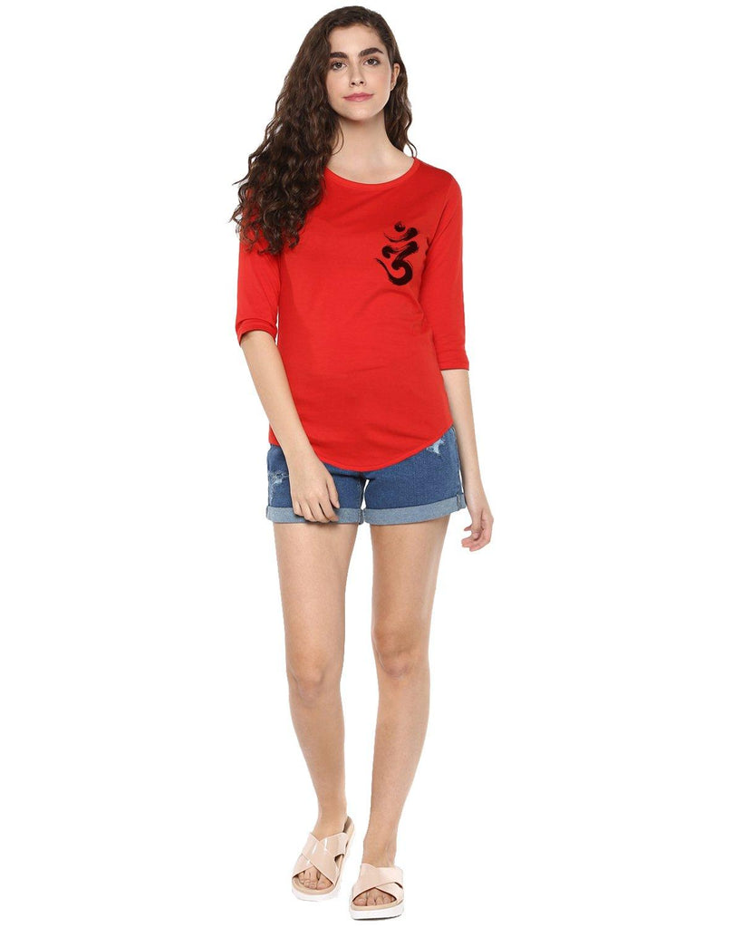 Womens 34U Ommtrishul Printed Red Color Tshirts - Young Trendz